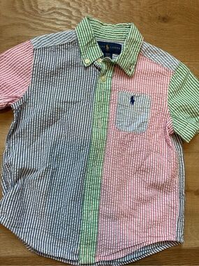 Toddler Boy-  Ralph Lauren polo Striped Seersucker Button-Down Shirt